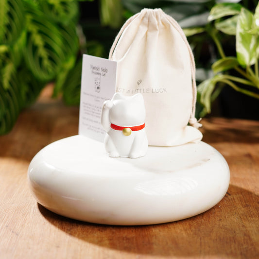 White Minimalist Concrete Maneki Neko