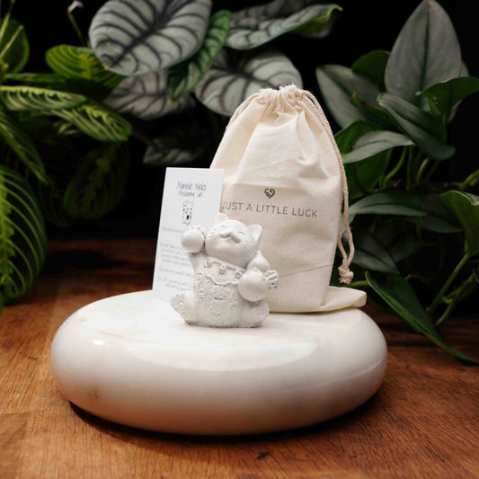 White Concrete Lucky Cat - Maneki Neko For Happiness