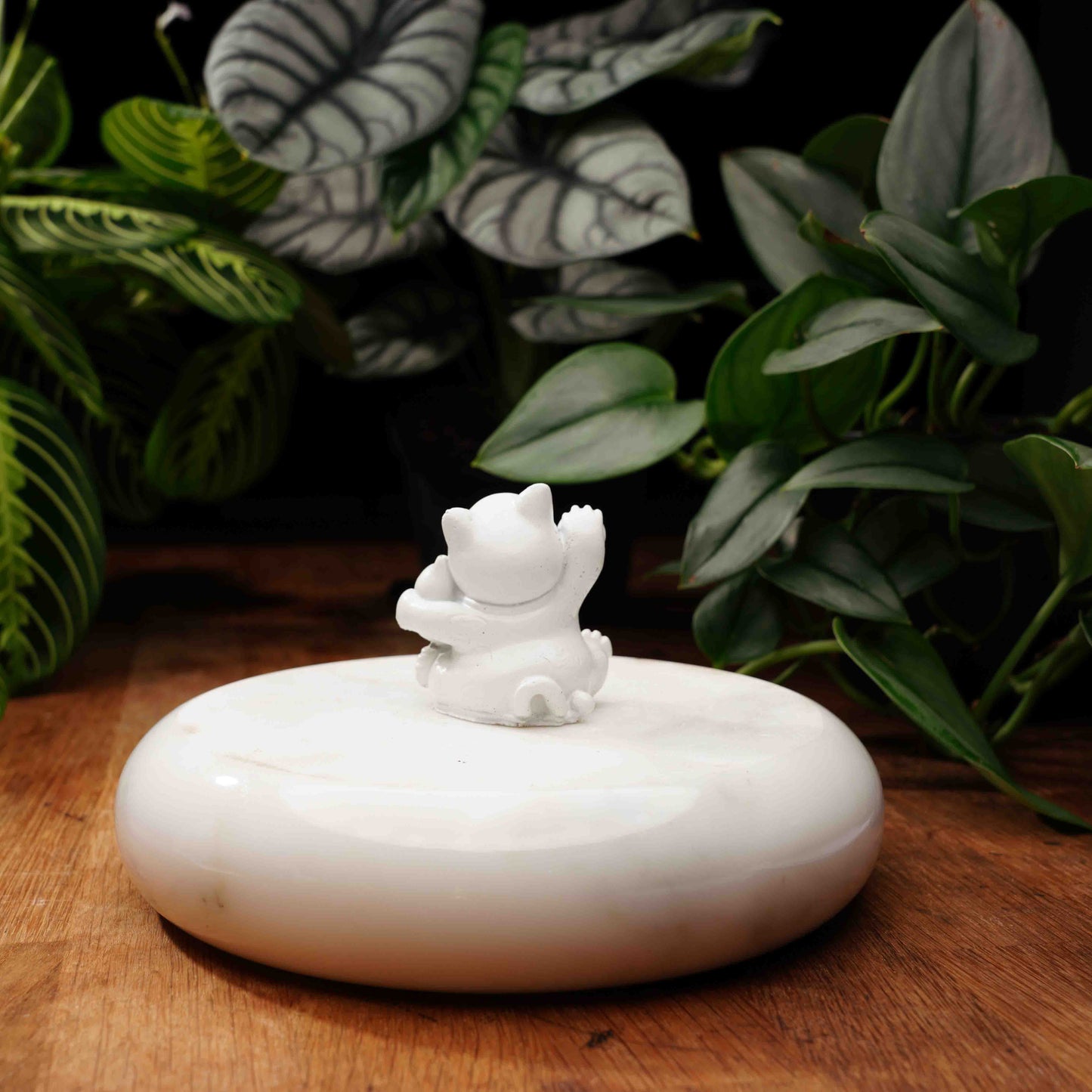 White Concrete Lucky Cat - Maneki Neko For Happiness
