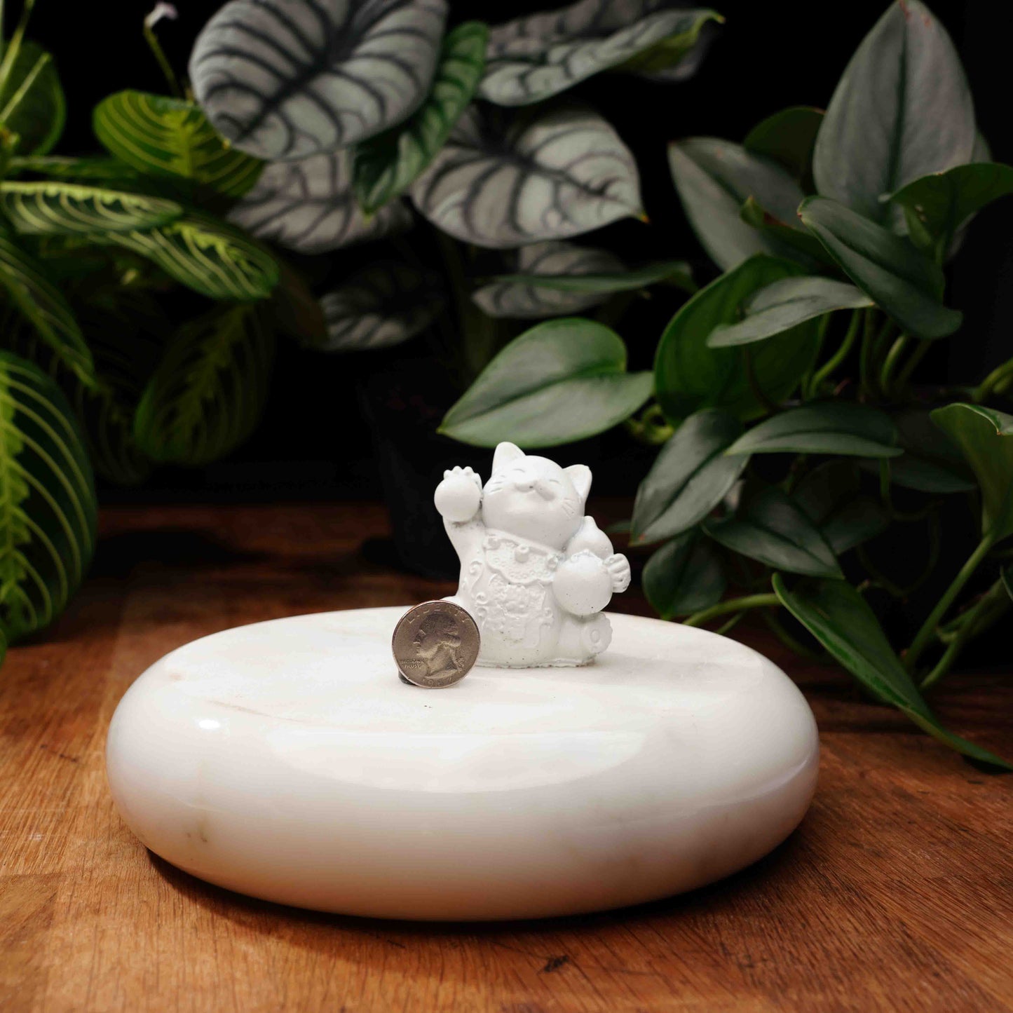 White Concrete Lucky Cat - Maneki Neko For Happiness