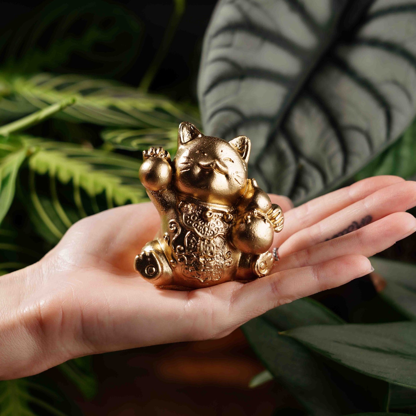Gold Concrete Lucky Cat - Maneki Neko For Wealth and Luck