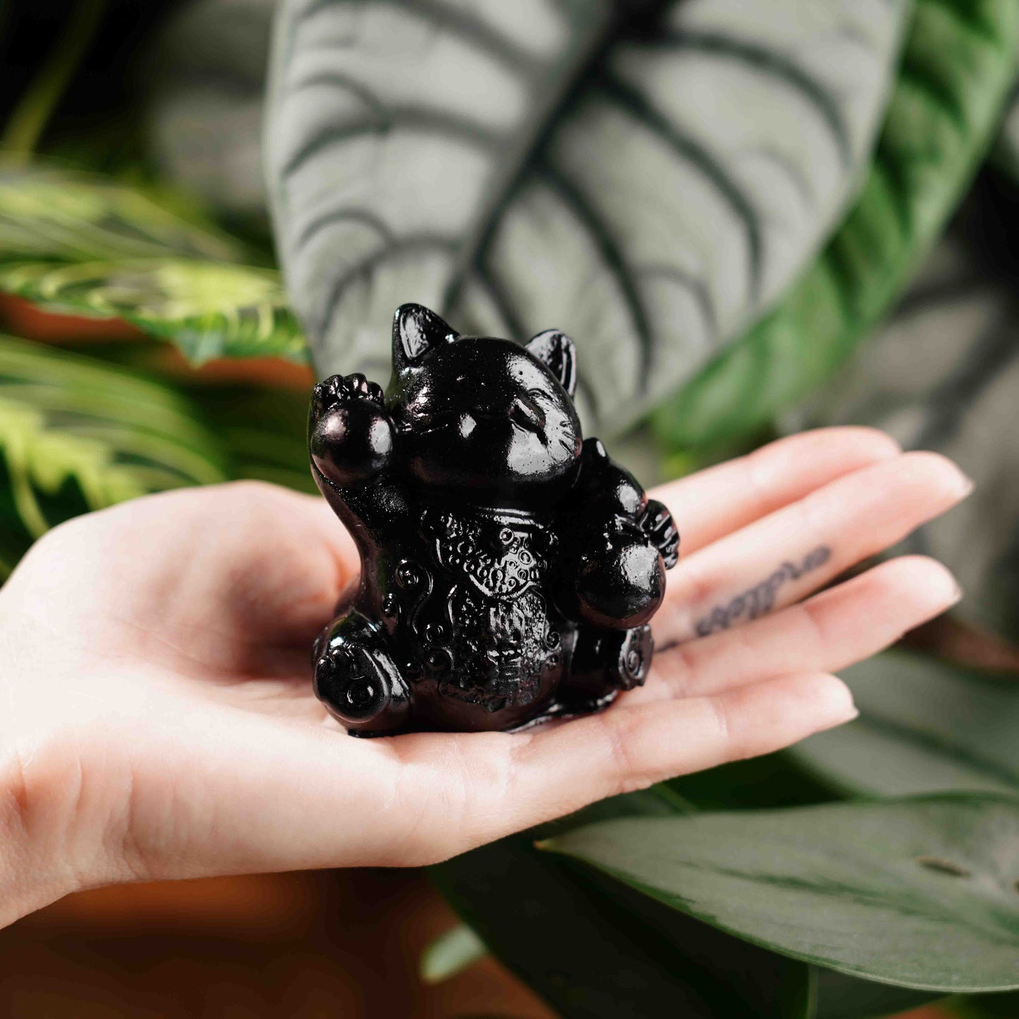 Black Concrete Lucky Cat - Maneki Neko For Protection From Evil