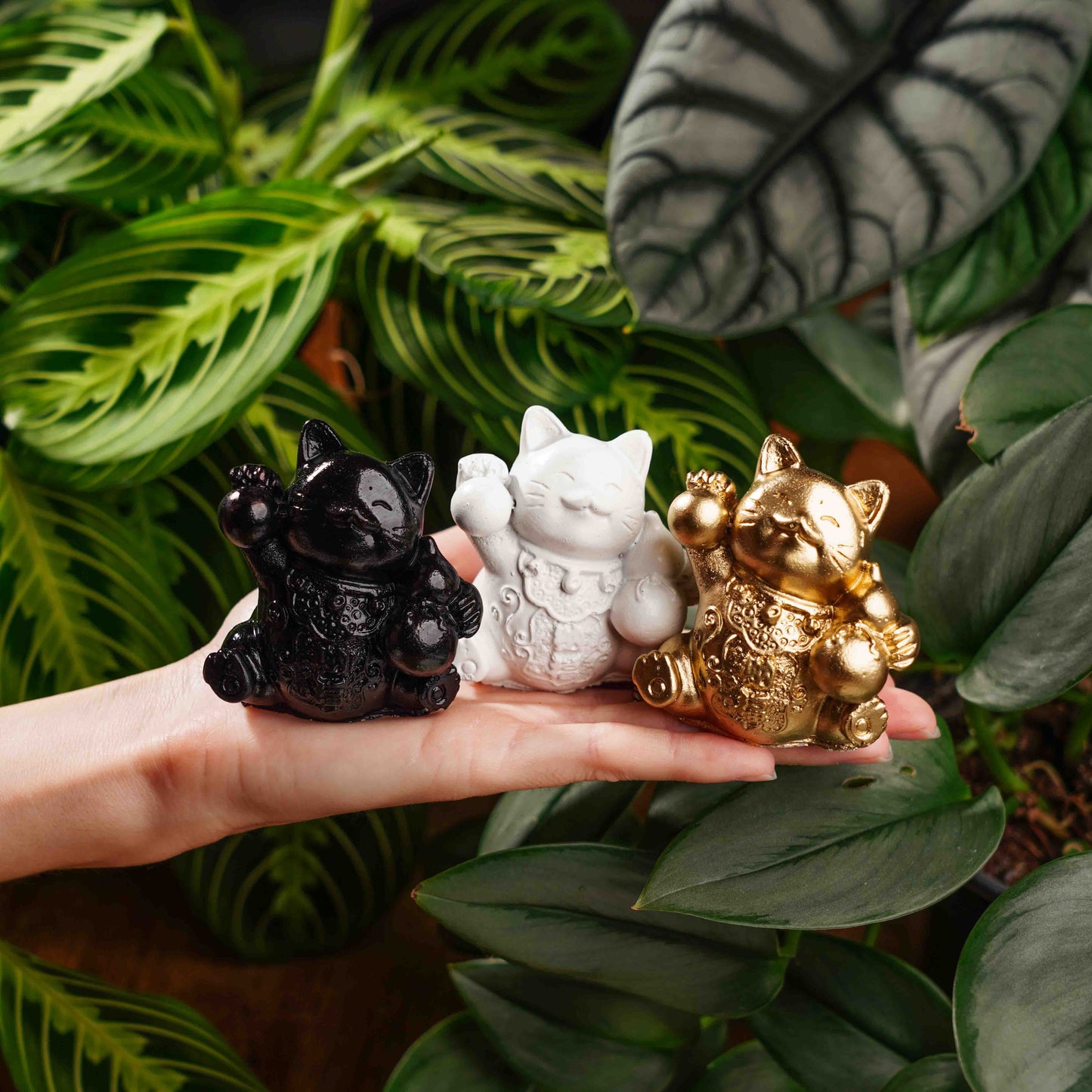 Concrete Lucky Cat Set - Maneki Neko Set For Luck, Wealth, and Prosperity