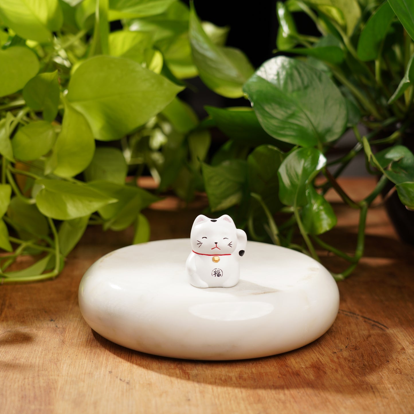 White Concrete Maneki Neko-Lucky Cat For Happiness