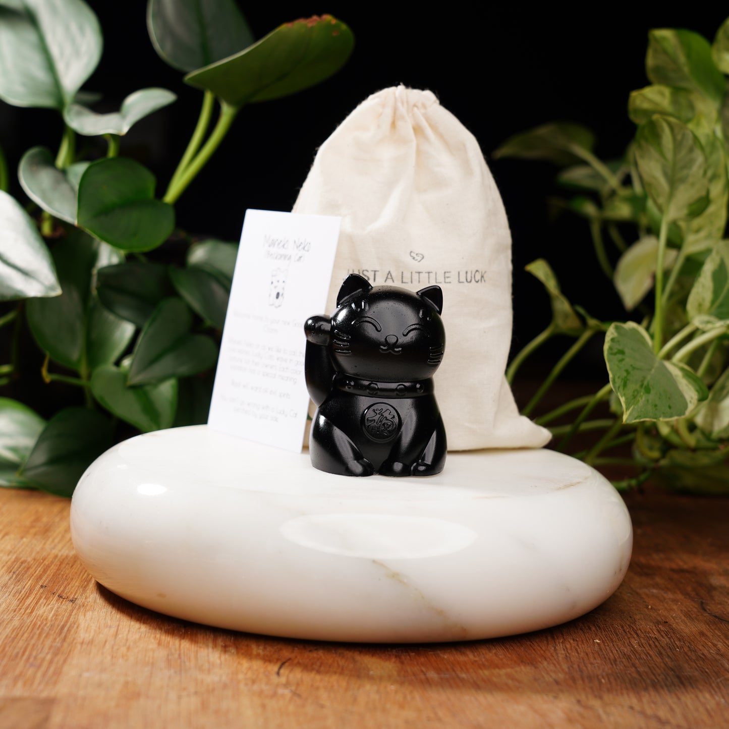 Black Concrete Maneki Neko - Lucky Cat For Protection From Evil