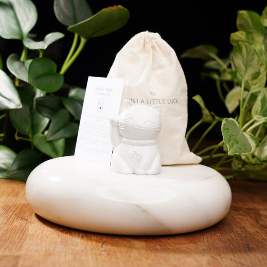White Concrete Maneki Neko - Lucky Cat For Happiness