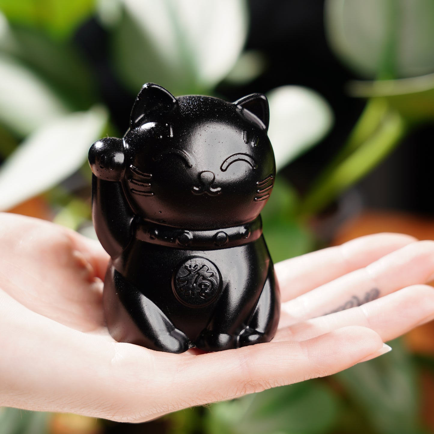 Black Concrete Maneki Neko - Lucky Cat For Protection From Evil