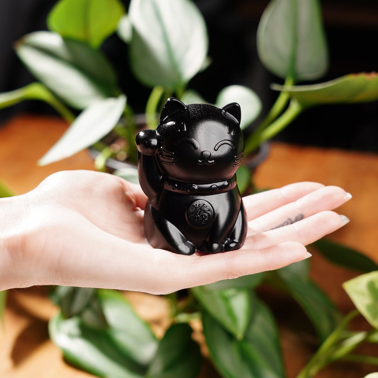 Black Concrete Maneki Neko - Lucky Cat For Protection From Evil