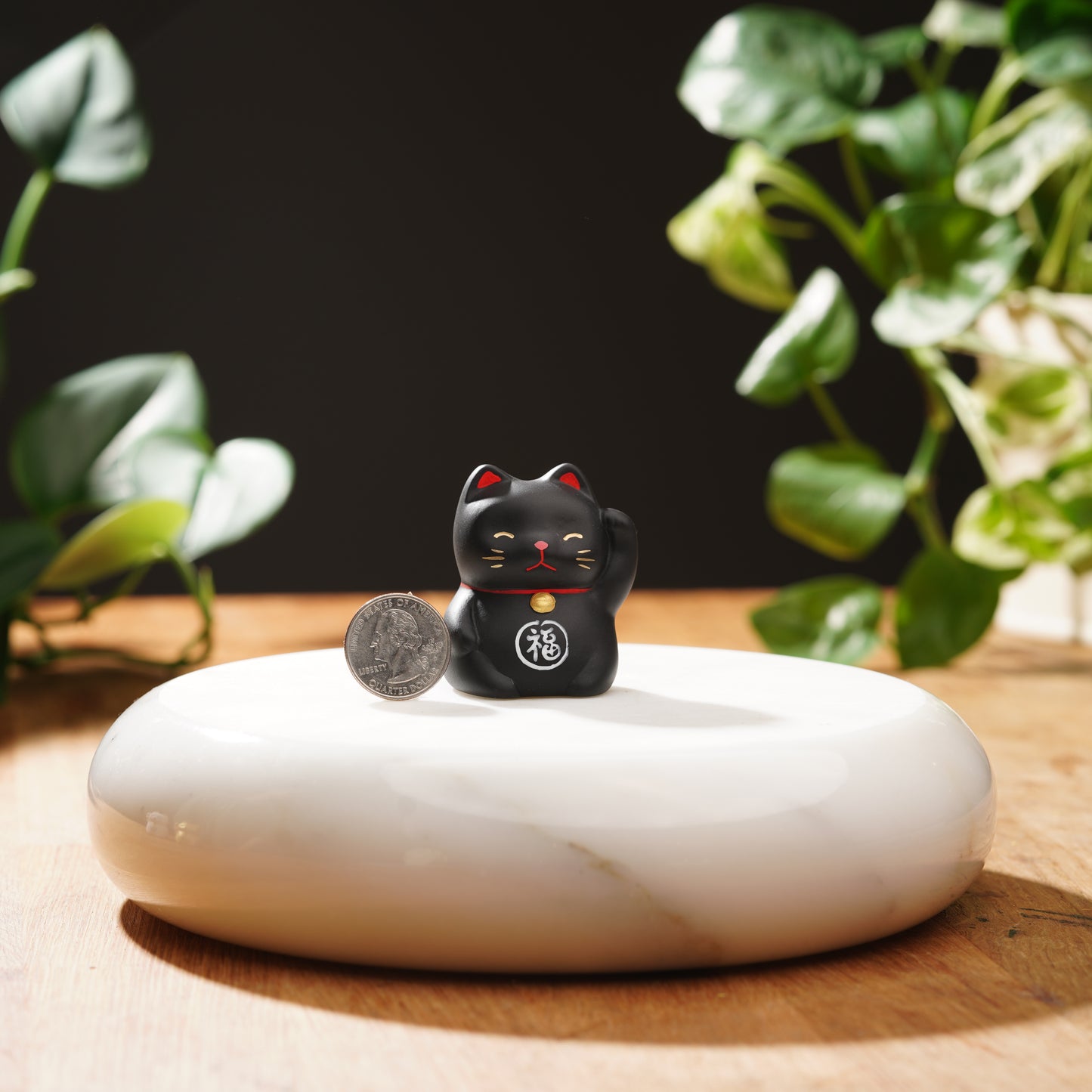 Black Ceramic Maneki Neko-Lucky Cat For Protection From Evil