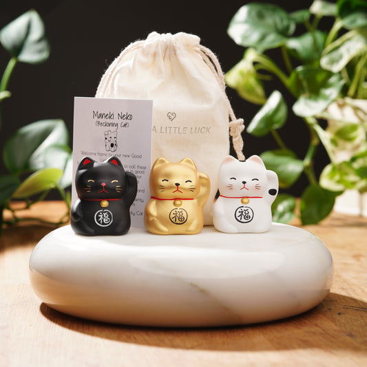 Ceramic Maneki Neko-Lucky Cat Set For Luck, Wealth, and Prosperity