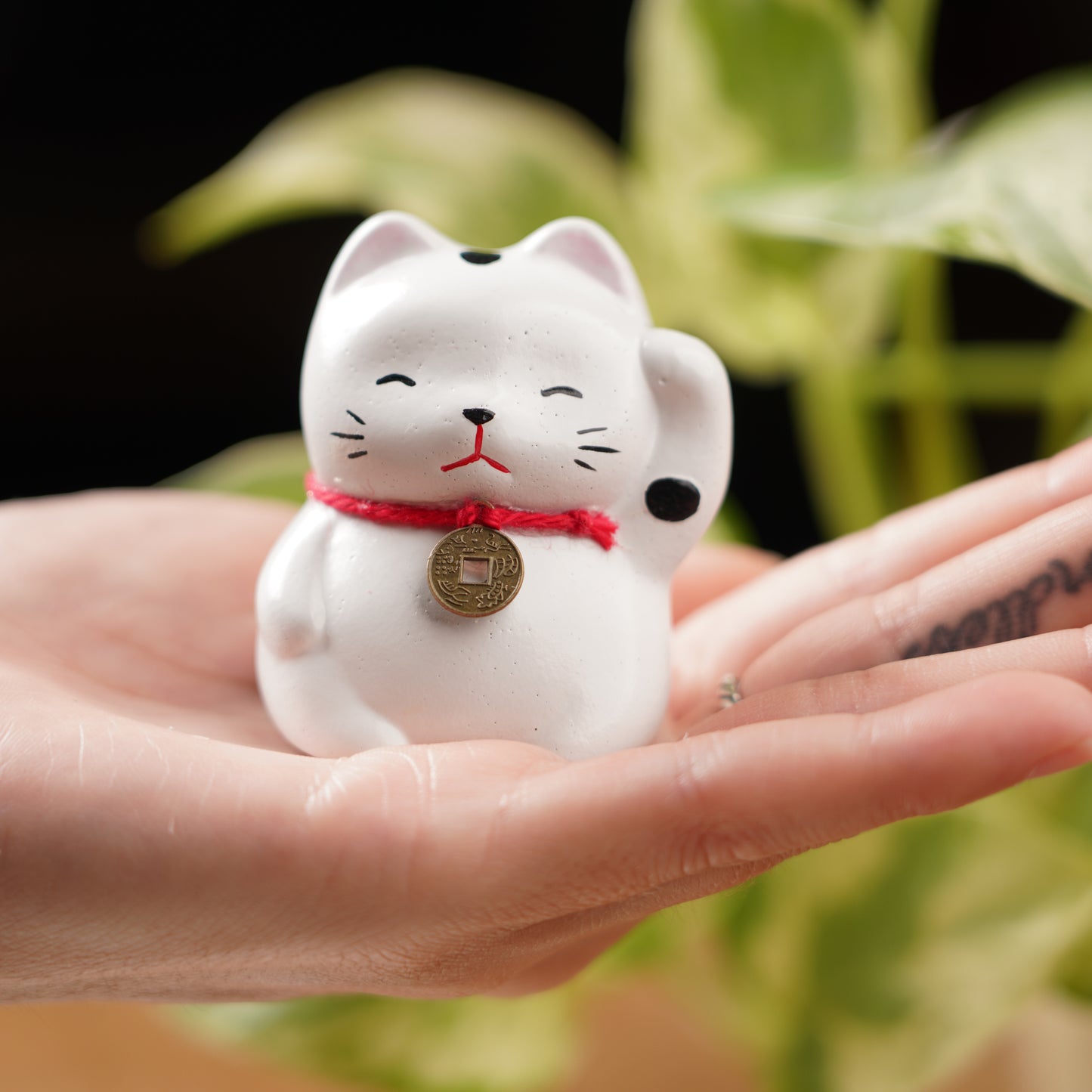 White Lucky Cat - Feng Shui Coin