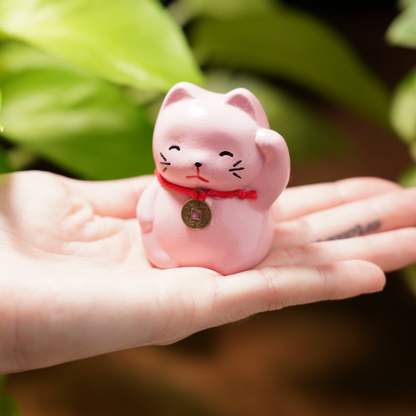 Pink Lucky Cat - Feng Shui Coin