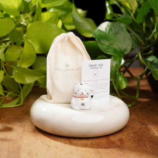 White Concrete Maneki Neko-Lucky Cat For Happiness