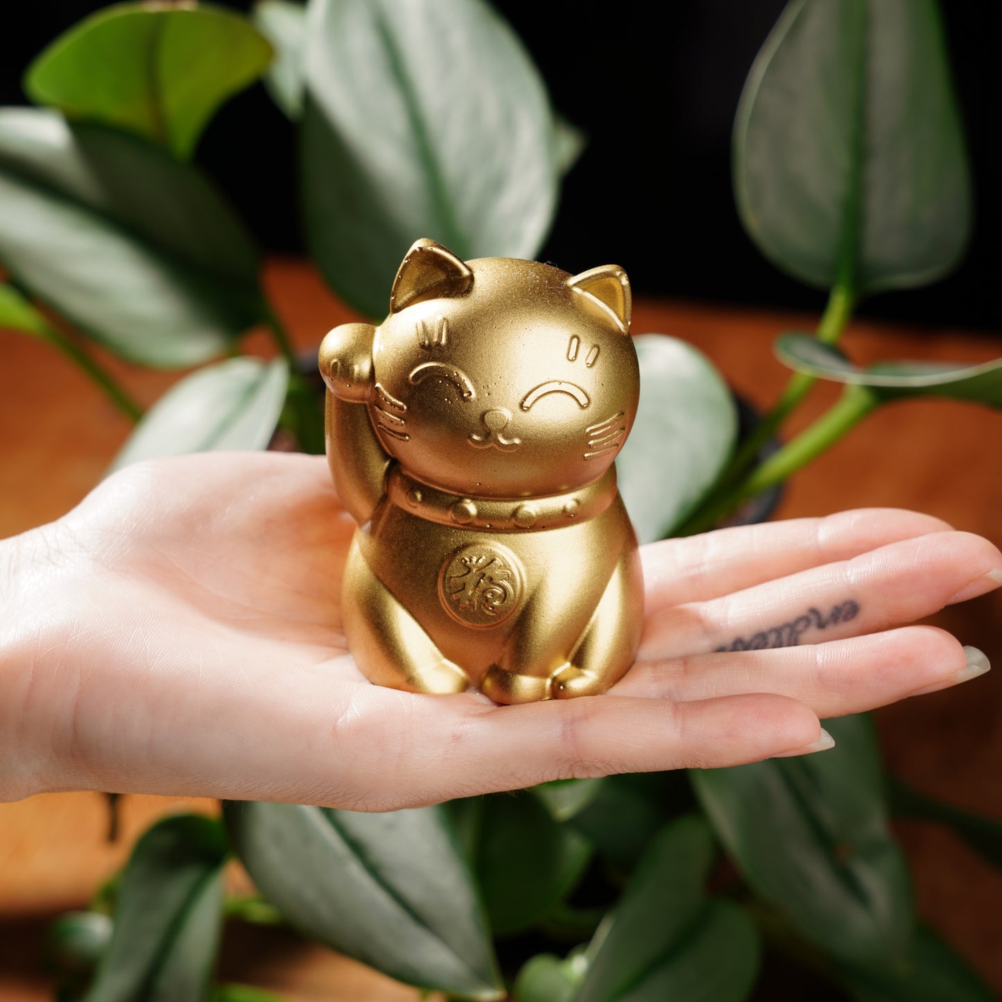 Gold Concrete Maneki Neko - Lucky Cat For Wealth and Luck