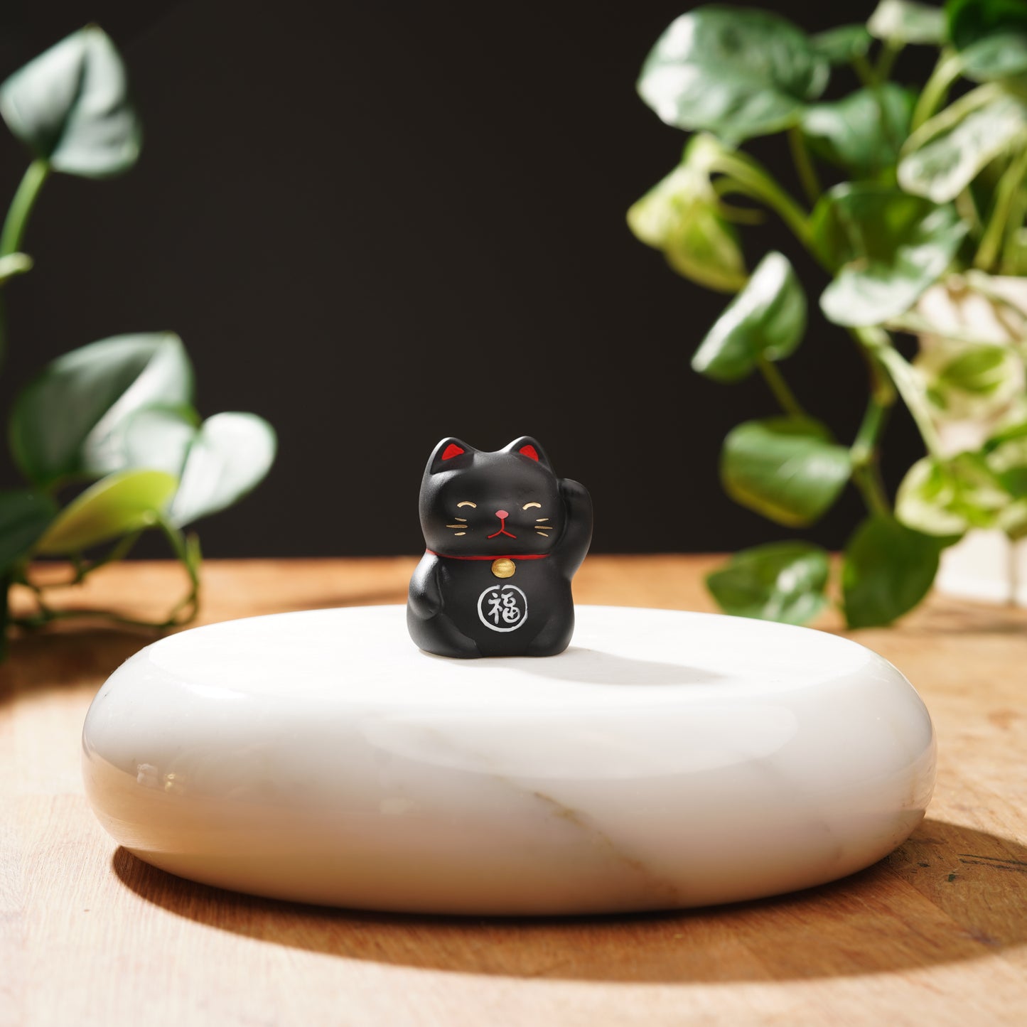 Black Ceramic Maneki Neko-Lucky Cat For Protection From Evil