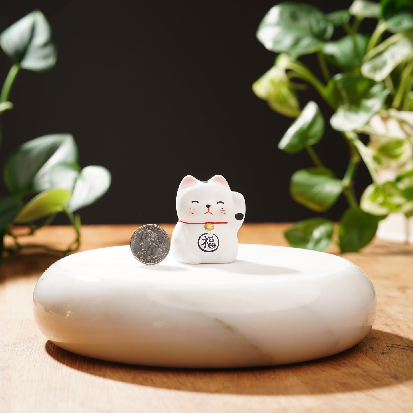White Ceramic Maneki Neko-Lucky Cat For Happiness